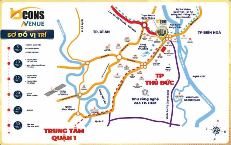Vị trí Bcons Avenue ở đâu? Tọa lạc tại mặt tiền Xa lộ Hà Nội, Phường Bình Thắng, Tp Dĩ An.