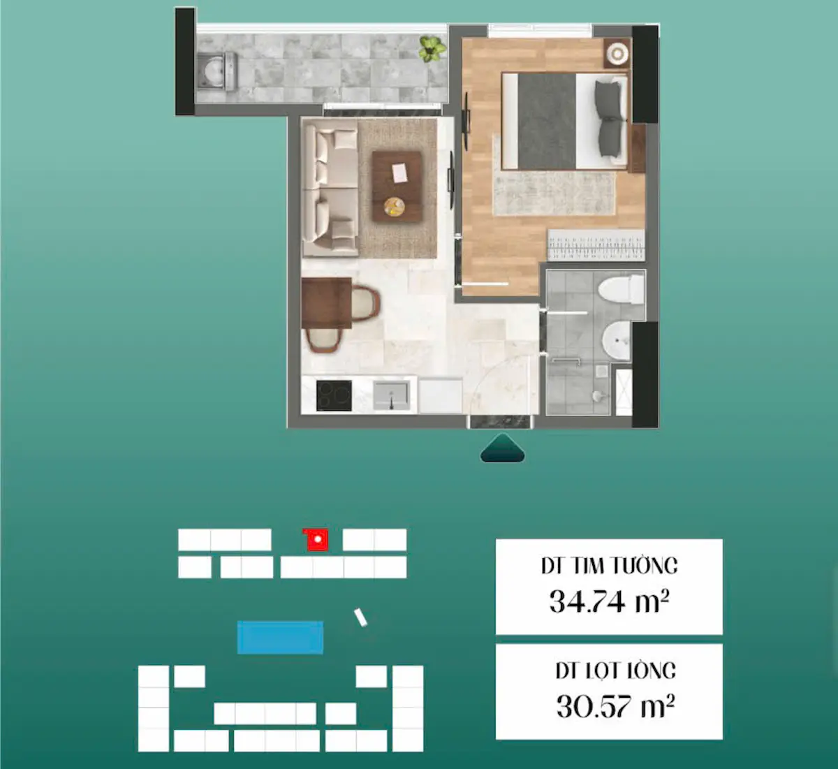 Căn hộ 1 phòng ngủ Bcons City