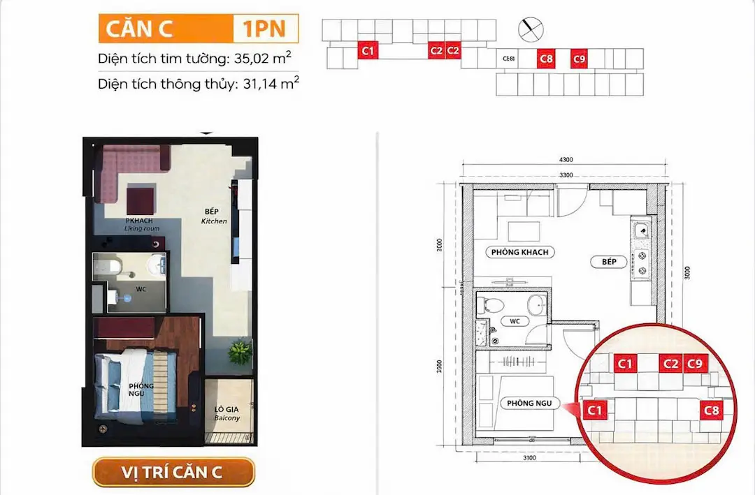 Căn hộ 1PN Bcons Suối Tiên