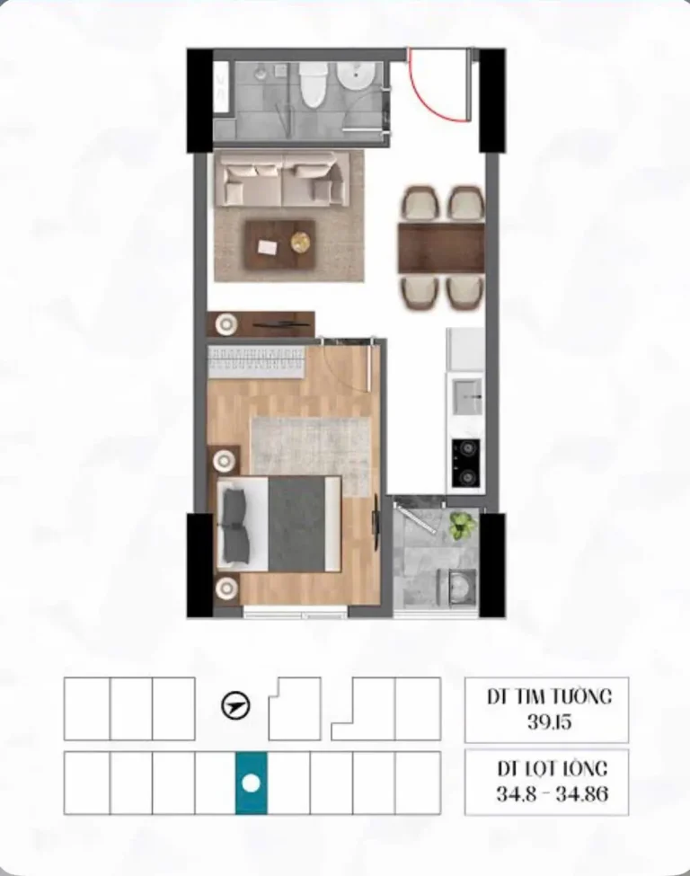 Căn hộ 1PN Bcons City 2026: Giá từ 2 tỷ, diện tích 36-46m², thiết kế tối ưu cho người độc thân và vợ chồng trẻ.