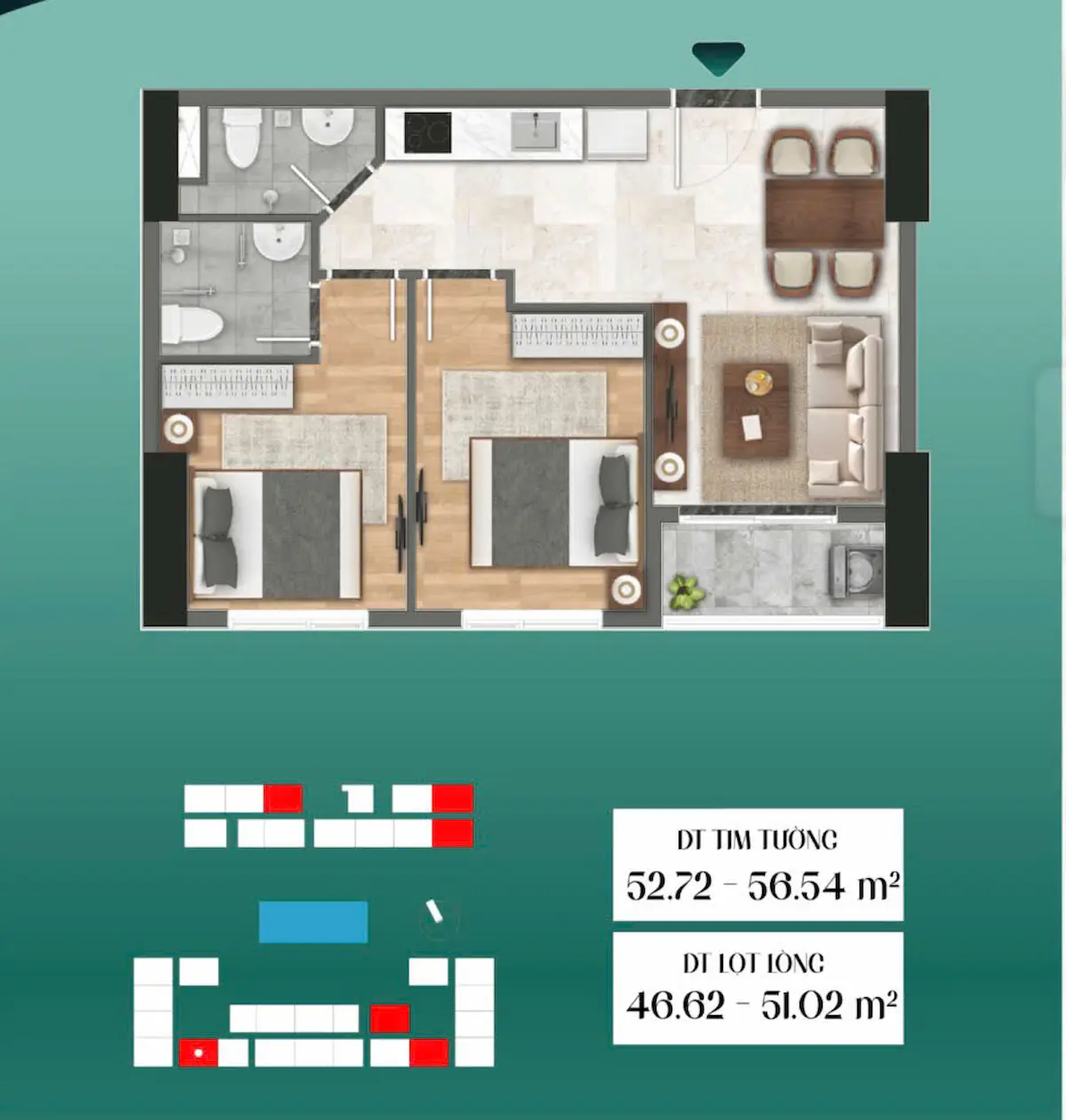 Căn hộ 2 phòng ngủ Bcons City