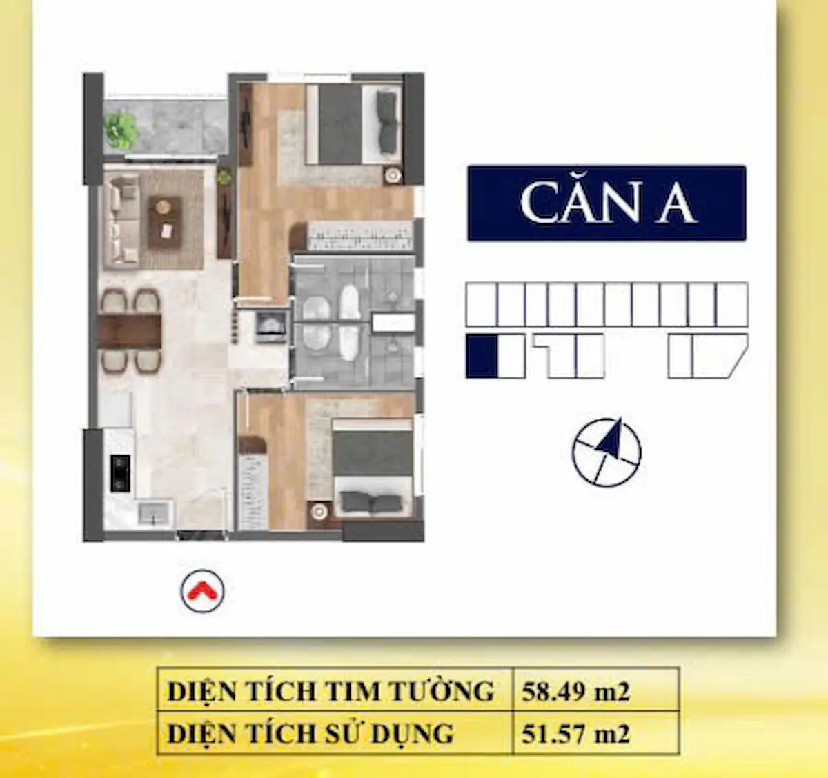 Mặt bằng 2PN Bcons Avenue