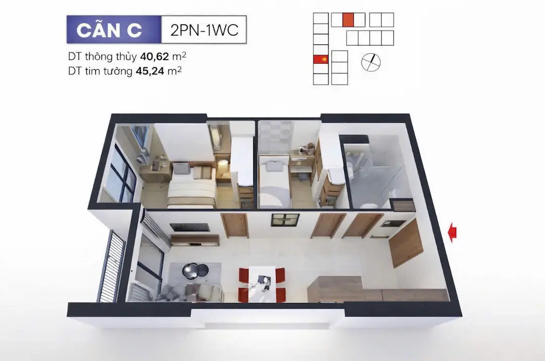 Căn hộ 2PN Bcons Sala