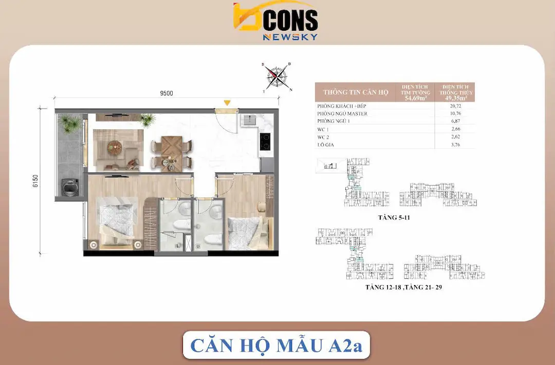 Thiết kế căn hộ 55m2
