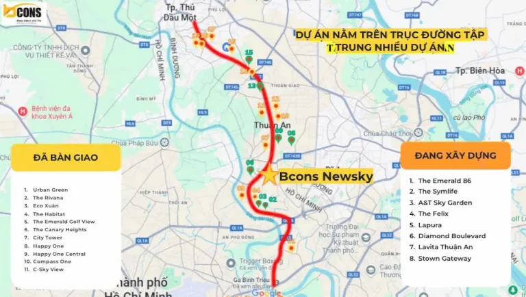 Đừng để bị lừa bởi Bcons New Sky map quảng cáo. Hướng dẫn tự kiểm tra hướng nắng, tiếng ồn, quy hoạch ngầm và lịch sử khu đất trước khi mua căn hộ tại phường Lái Thiêu, Thuận An.