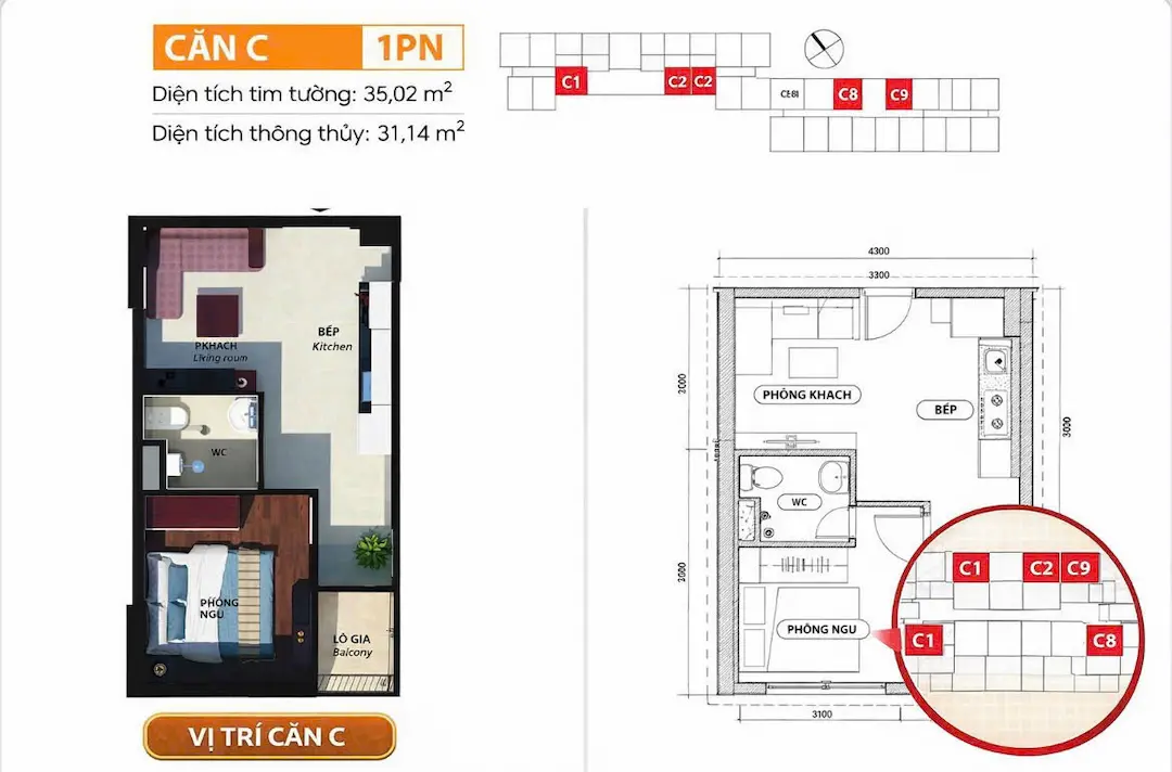 Layout căn hộ 1PN