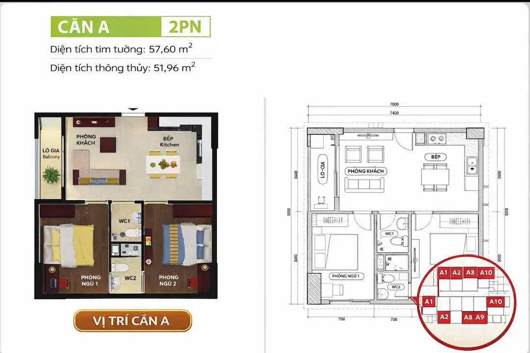 Layout căn hộ 2PN