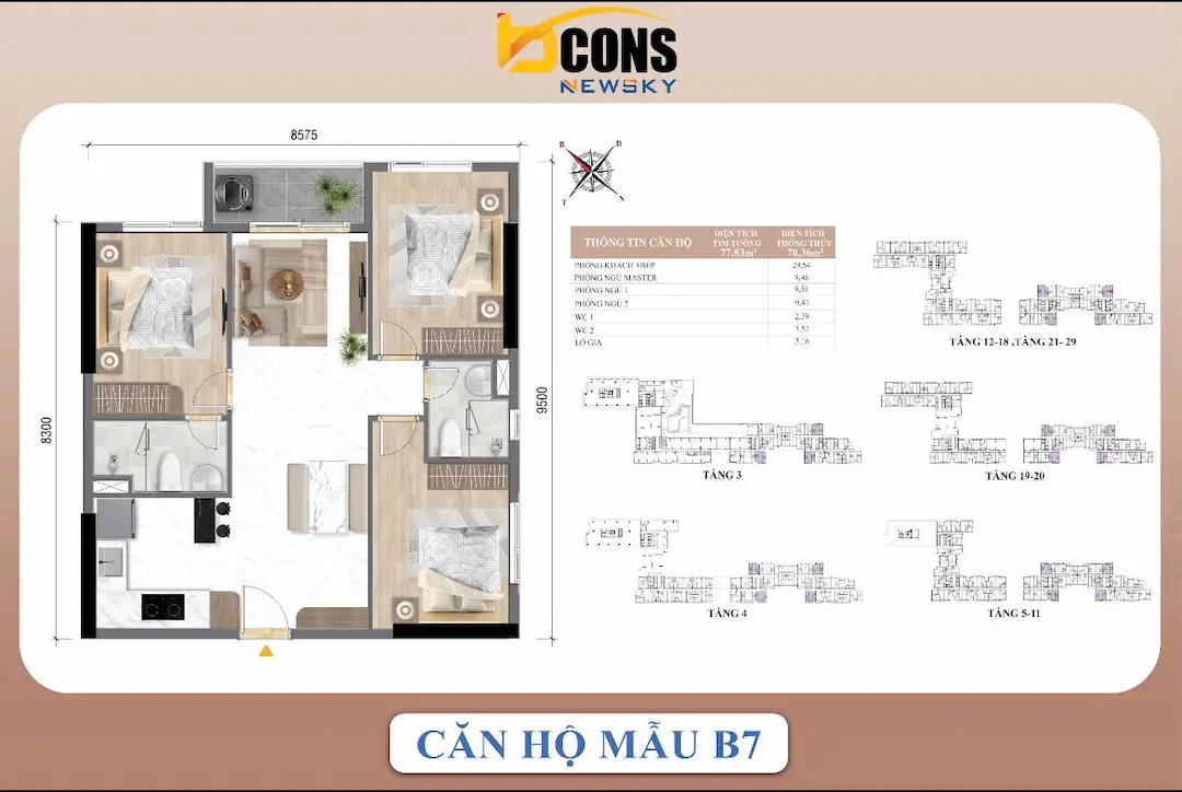Layout giá 3 PN Bcons New Sky