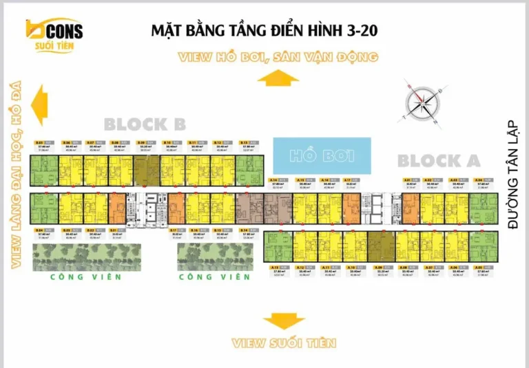 Khám phá layout Bcons Suối Tiên với 17 căn/sàn, 3 thang máy, thiết kế tối ưu công năng 1PN-2PN. Đánh giá chi tiết mặt bằng và bố trí không gian sống.