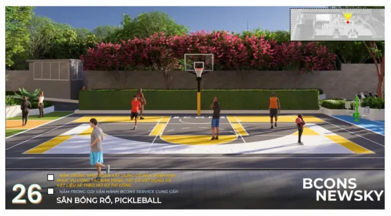 Khám phá tiện ích khu thể thao Bcons New Sky: phòng gym 210m² máy lạnh Matrix, hồ bơi vô cực muối, 2 sân pickleball, yoga, spa. Đủ cho dân nghiện thể thao.