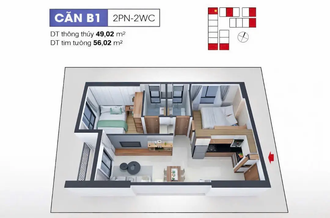 Thiết kế 2PN Bcons Sala