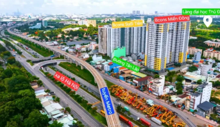 Bcons Suối Tiên cách Suối Tiên bao xa? Khảo sát thực tế khoảng cách từ số 45 Tân Lập, Dĩ An đến cổng Khu du lịch Suối Tiên và phân tích lợi ích vị trí này mang lại.