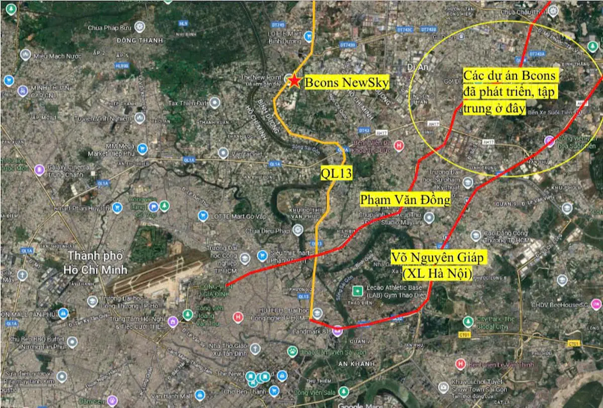 Tuyến đường di chuyển Bcons New Sky