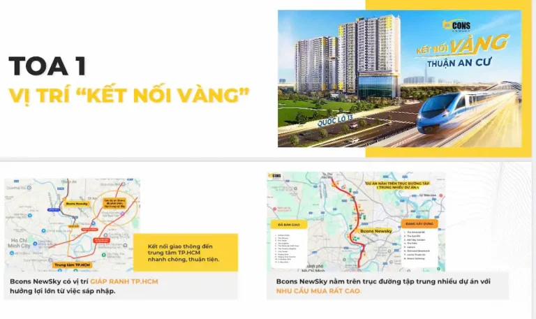 Cập nhật bản đồ Bcons New Sky mặt tiền QL13, Lái Thiêu. Xác định khoảng cách thực tế đến cầu Bình Triệu, ngã tư 550, KCN Đồng An 2 và ga Metro số 2.