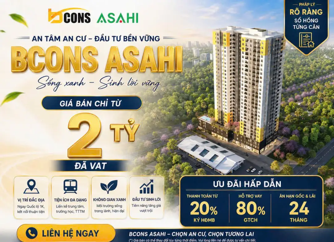 Căn 2 PN Bcons Asahi giá bao nhiêu