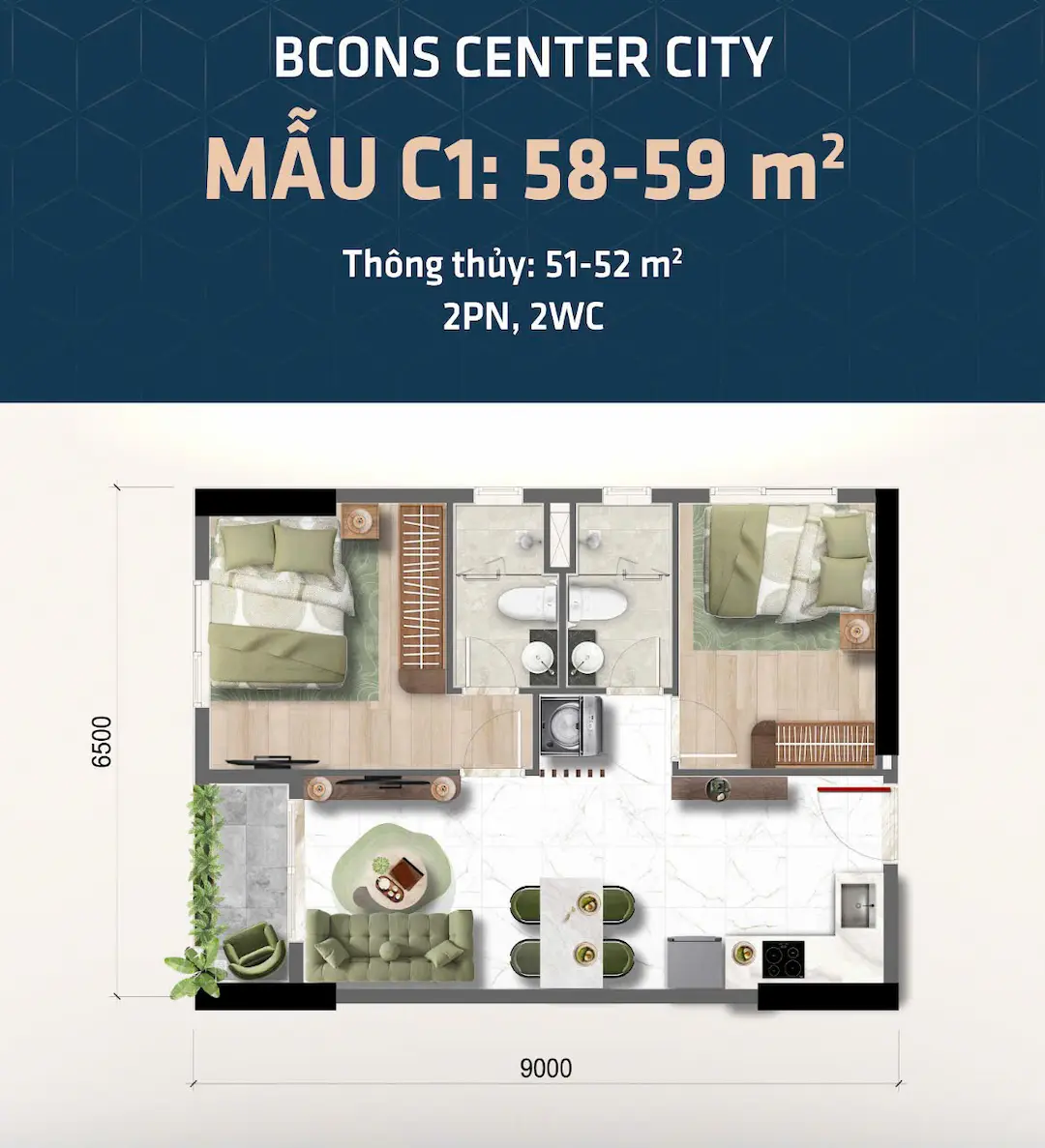Vị trí căn hộ góc Bcons Center City