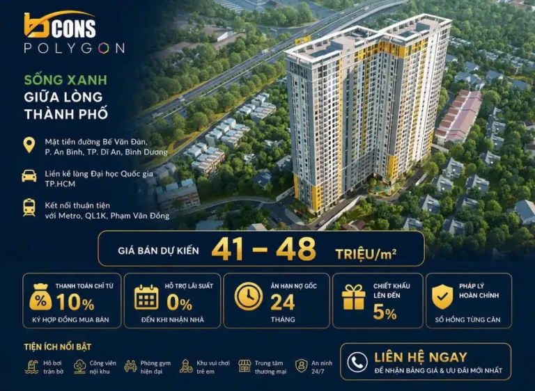 Khám phá giá bán Bcons Polygon 2026: giá niêm yết, giá sang nhượng, biến động theo tầng – view. Lời khuyên tài chính từ chuyên gia giúp bạn mua đúng giá, tránh "bẫy" môi giới.