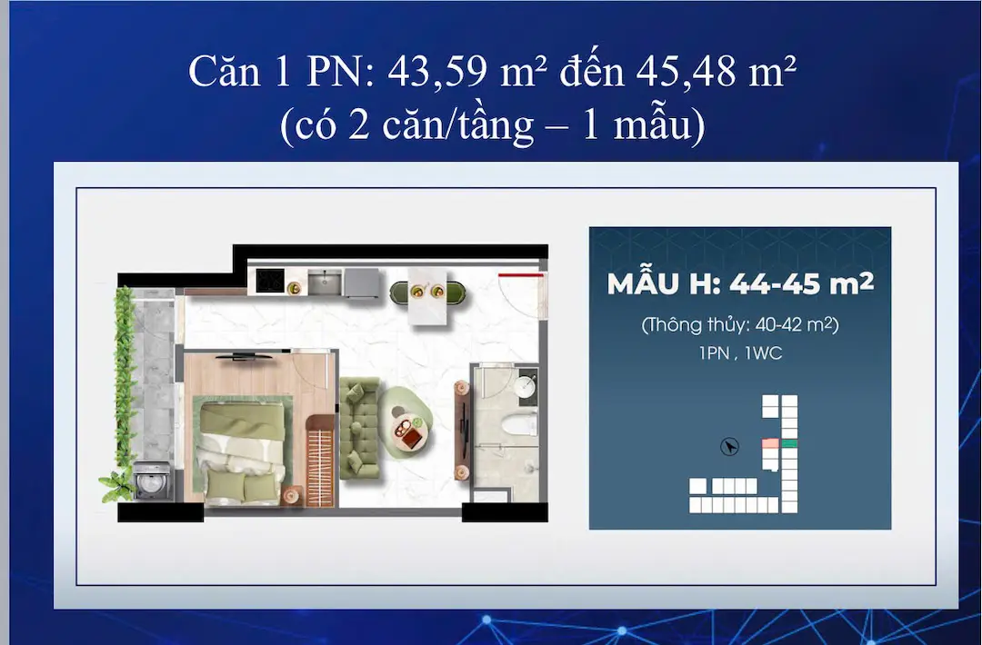 Giá căn hộ 44 m2 Bcons Center City