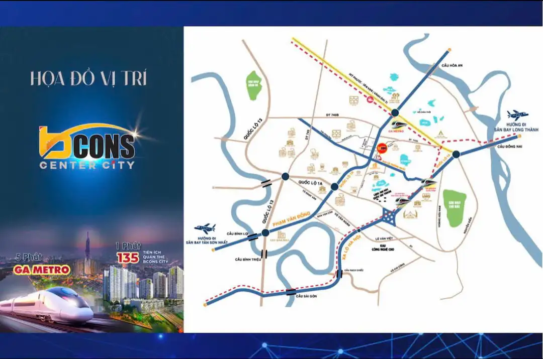 Vị trí Bcons Center City gần metro