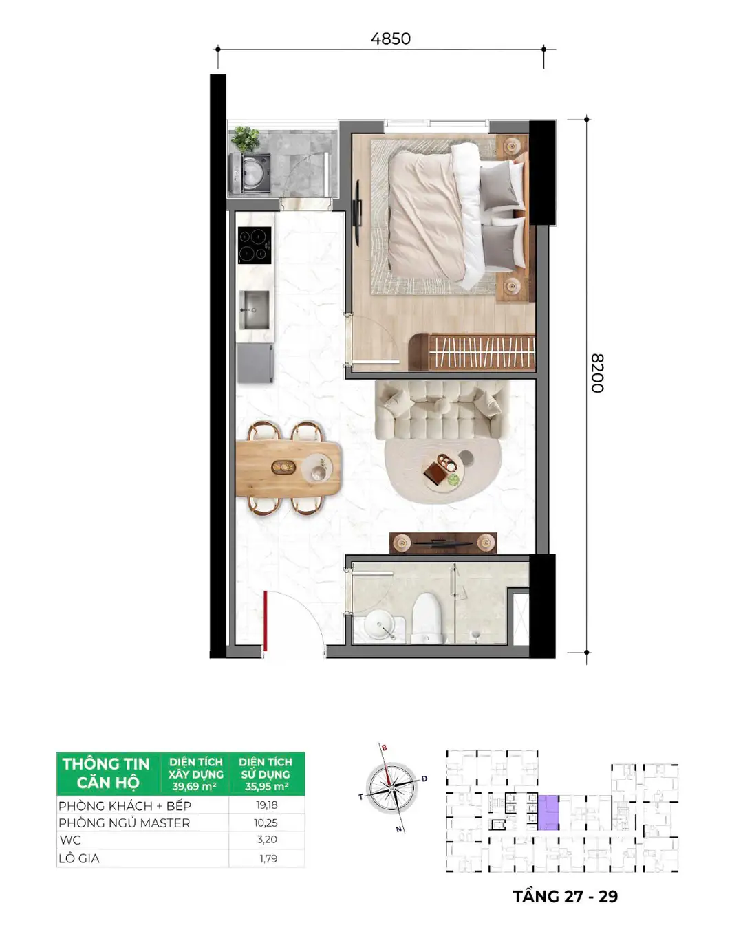 Mặt bằng 35 m2 Bcons Asahi