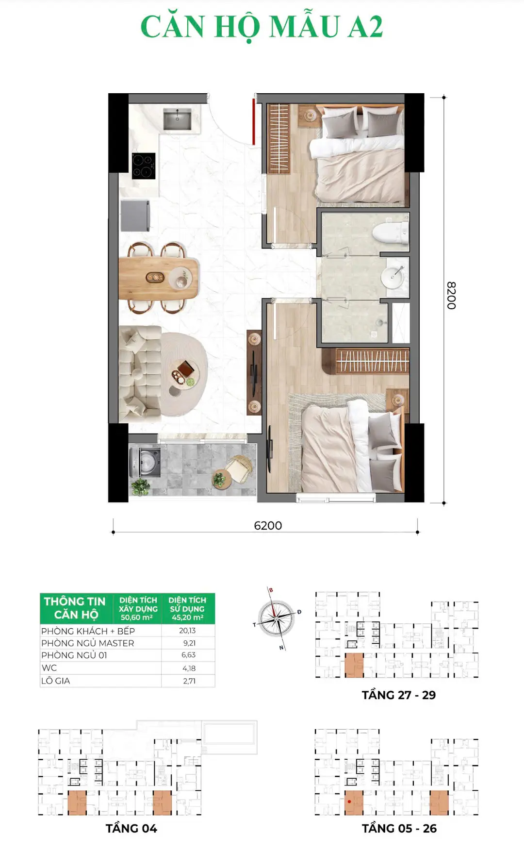 Mặt bằng 47 m2 Bcons Asahi