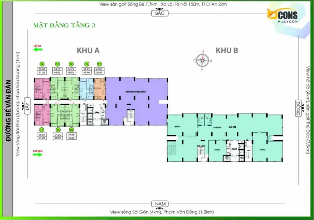 Mặt bằng tầng 2 Bcons Polygon