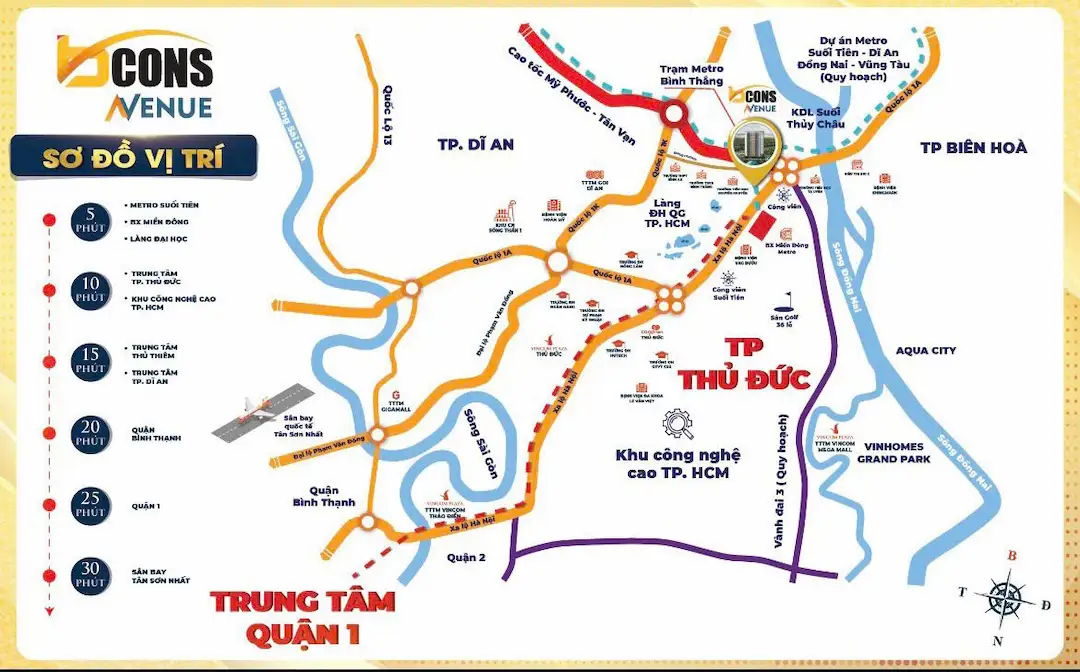 So sánh vị trí Bcons Avenue và Bcons City