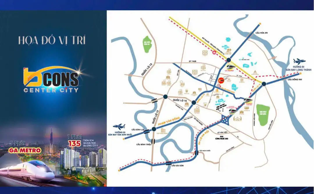 So sánh vị trí Bcons Center City với Bcons New Sky