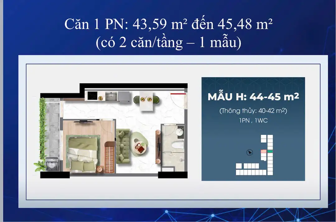 Thiết kế căn hộ 1PN Bcons Center City