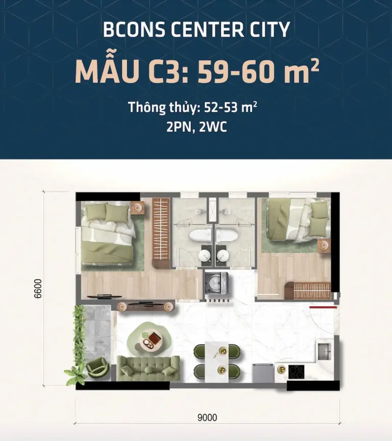 Đánh giá chi tiết thiết kế căn hộ Bcons Center City tại mặt tiền đường Thống Nhất, Dĩ An. Cập nhật xu hướng nội thất 2026, tiện ích và tiềm năng đầu tư.