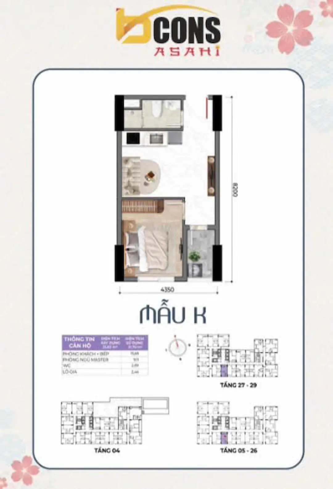Tổng quan căn hộ 1 PN Bcons Asahi