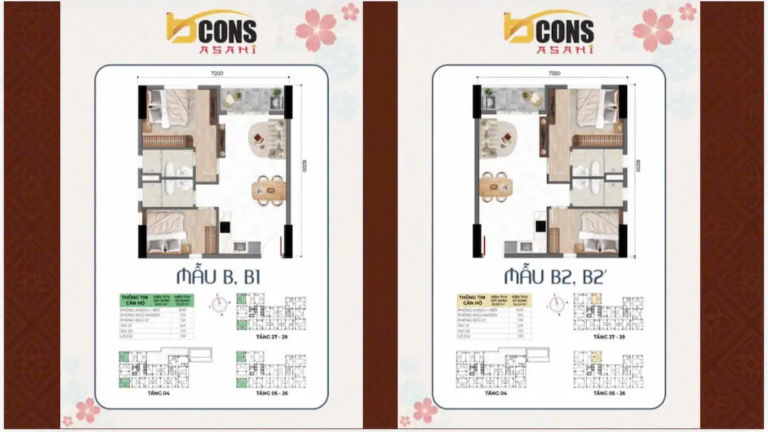 Tổng quan căn hộ 2 PN Bcons Asahi