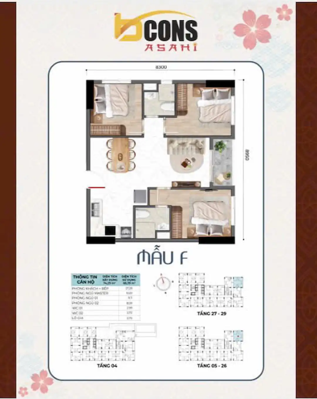Tổng quan căn hộ 3PN Bcons Asahi
