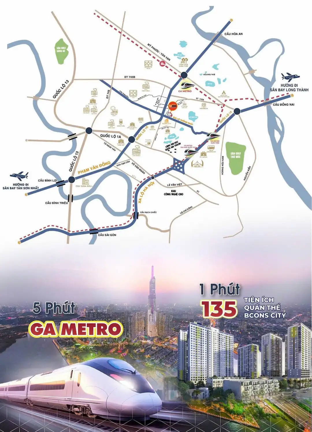 Vị trí Bcons Center City cách metro bao xa
