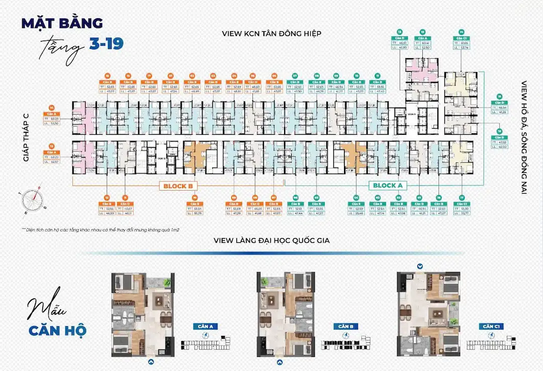 Mặt bằng diện tích block A và B