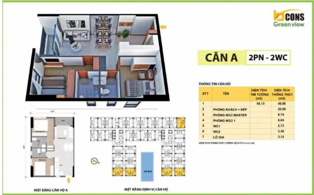 Layout thiết kế chi tiết Bcons Green View hình 1