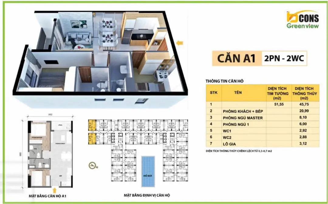 Layout thiết kế chi tiết Bcons Green View hình 3