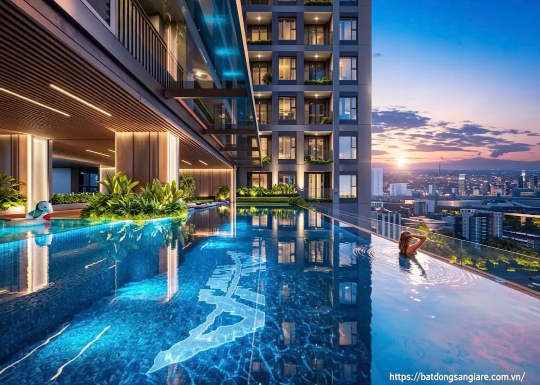 Hồ bơi vô cực chuẩn Olympic tại khối đế dự án AVA Center
