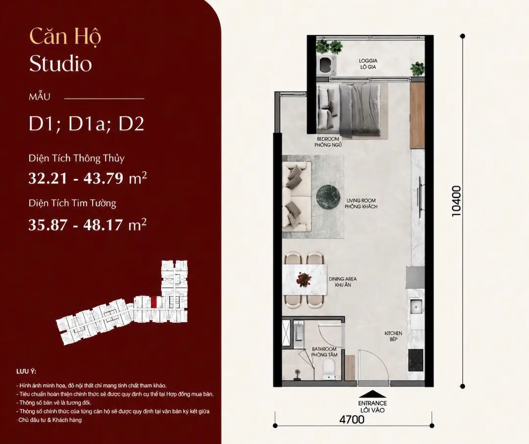 Layout không gian mặt bằng căn hộ Khải Hoàn Imperial studio