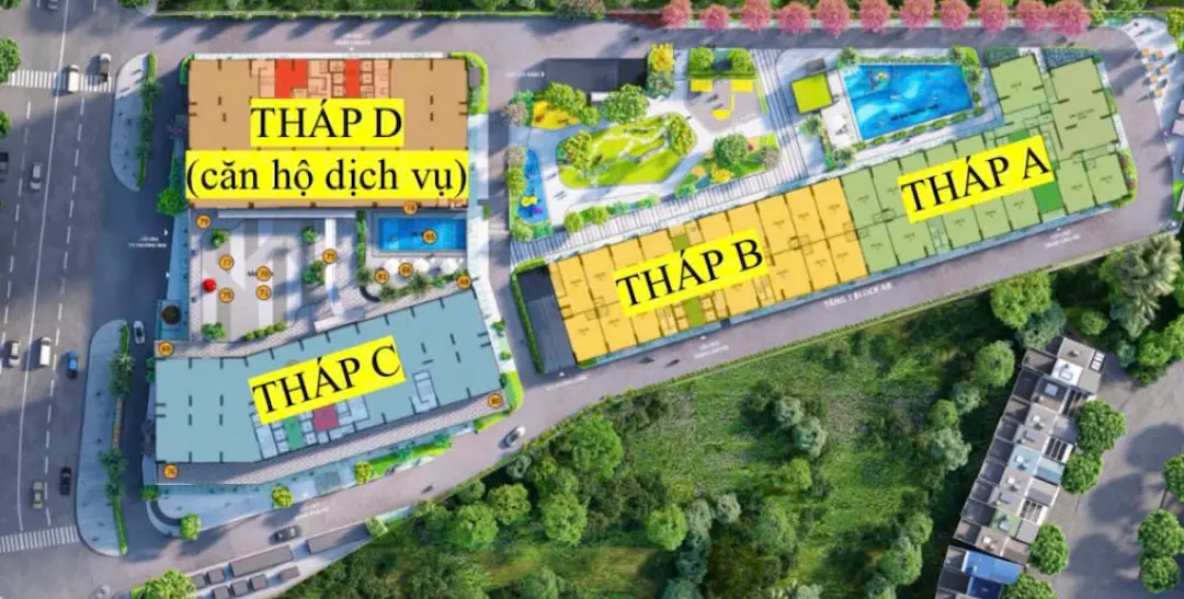 Mặt bằng 4 tháp Bcons Solary