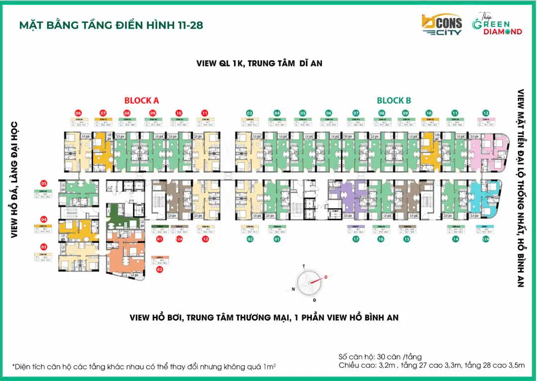 Mặt bằng điển hình căn hộ Bcons Green Diamond
