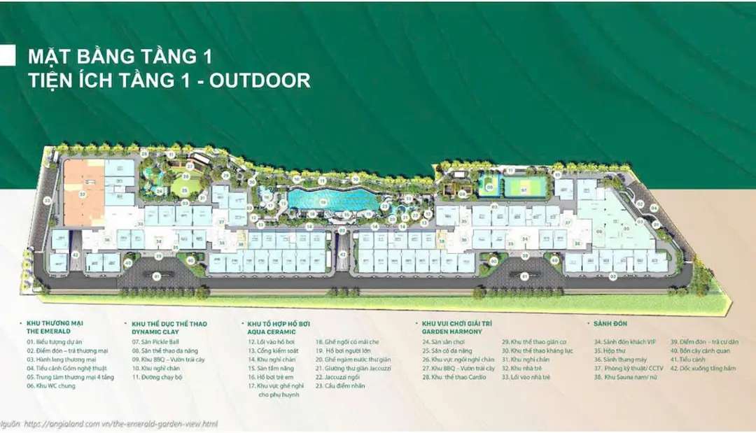 Mặt bằng tầng 1 The Emerald Garden View