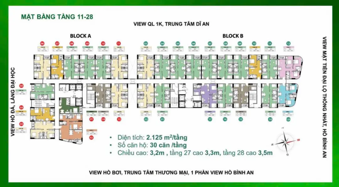 Mặt Bằng Bcons Green Diamond: Phân Tích Chi Tiết 2026 9 Mặt bằng tầng 11-28 Bcons Green Diamond