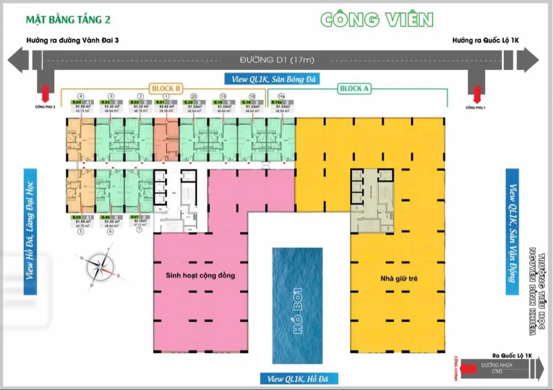 Mặt bằng Bcons Green View: 3 mô hình “sống khỏe” tại Đông Hòa 3 Mặt bằng tầng 2 Bcons Green View