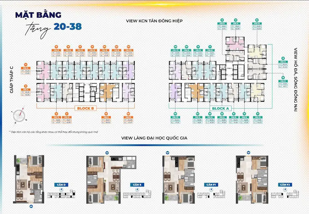 Mặt bằng tầng 20-38 Bcons Solary