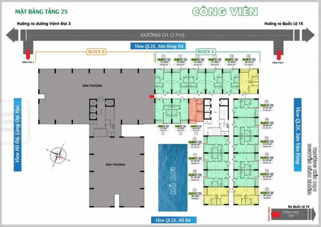 Mặt bằng Bcons Green View: 3 mô hình “sống khỏe” tại Đông Hòa 5 Mặt bằng tầng 25 Bcons Green View