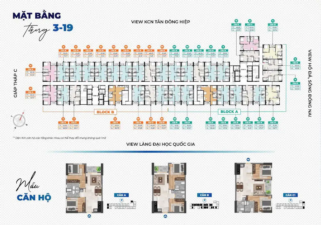 Mặt bằng tầng 3-19 Bcons Solary