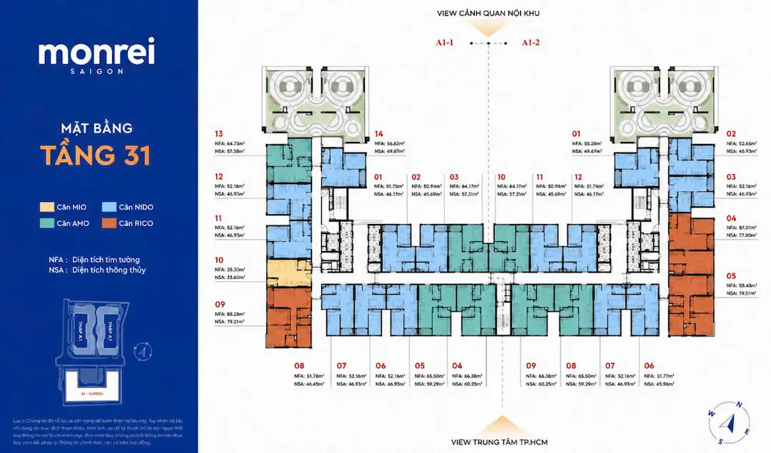 Mặt bằng tầng 31 khu căn hộ Monrei Sài Gòn
