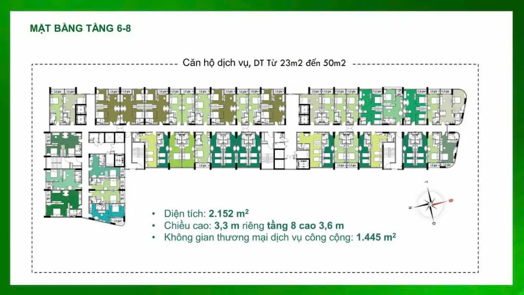 Mặt bằng tầng 6-8 căn hộ Bcons Green Diamond