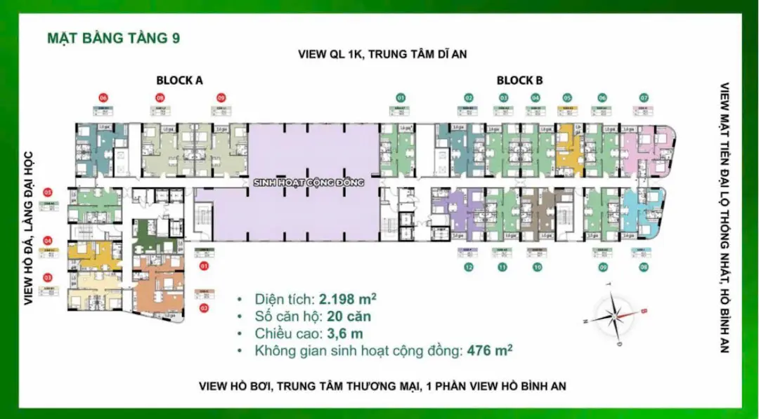 Mặt Bằng Bcons Green Diamond: Phân Tích Chi Tiết 2026 7 Mặt bằng tầng 9 Bcons Green Diamond